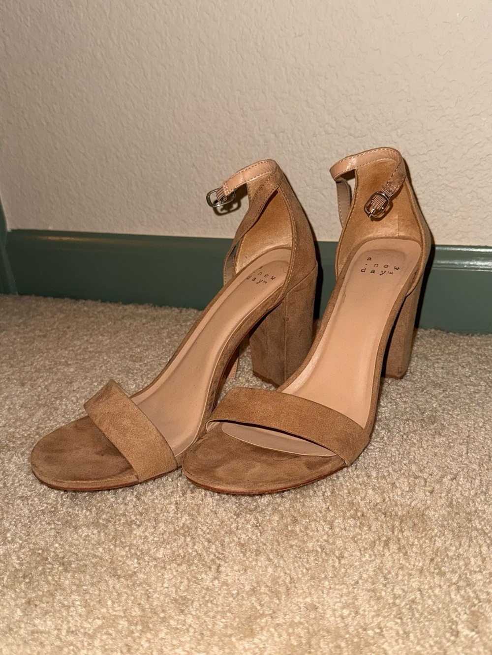 a new day Tan Suede Block Heel Ankle-Strap Sandals